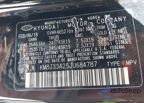 2018 Hyundai Tucson Value z USA, uszkodzony, nr VIN KM8J33A25JU684787